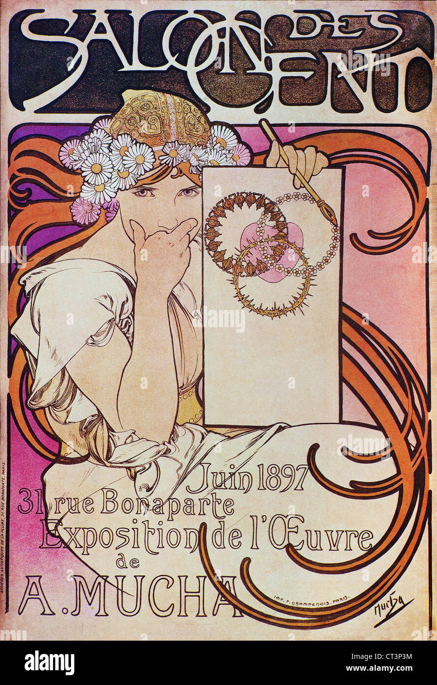Alphonse Mucha (Alfons Maria) 1860 - 1939 el Salon des Cent - Mucha's exhibition Juin 1897 Foto de stock