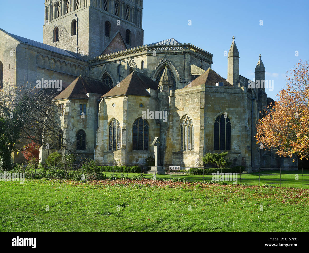La Abadía de Tewkesbury east end, cabecera de 14C coro capillas Foto de stock