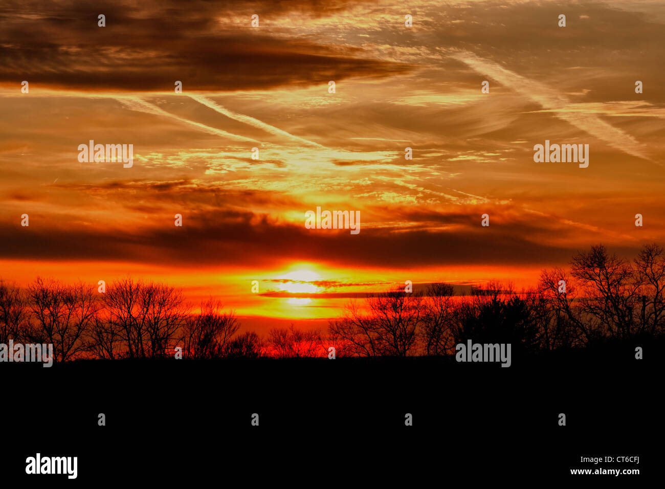 Puestas de sol sobre el Condado de Chester Pennsylvania Foto de stock