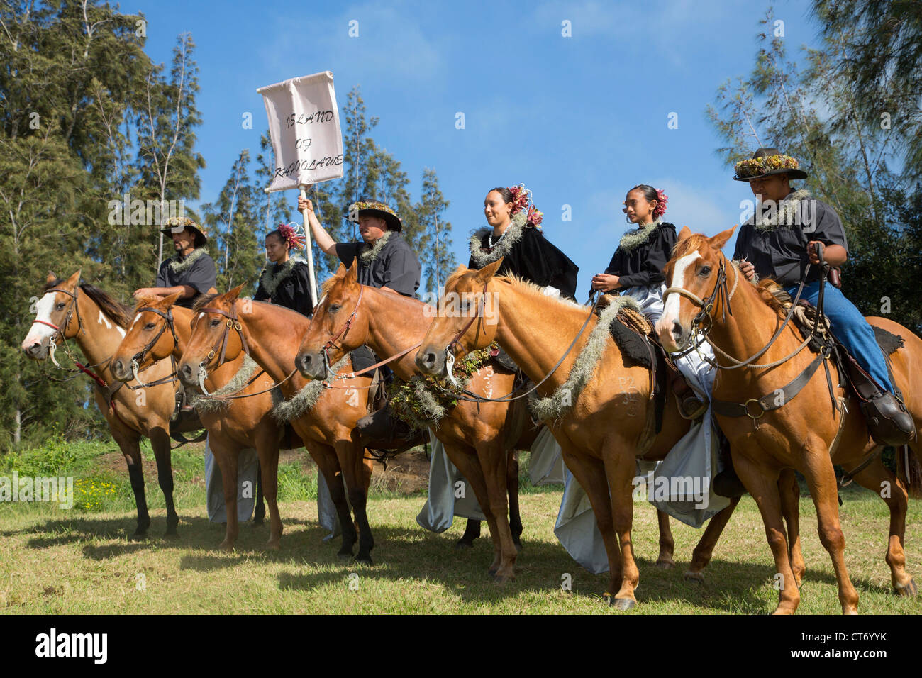 El rey Kamehameha Day Parade, Hawi, en el norte de Kohala, Isla Grande de Hawaii Foto de stock