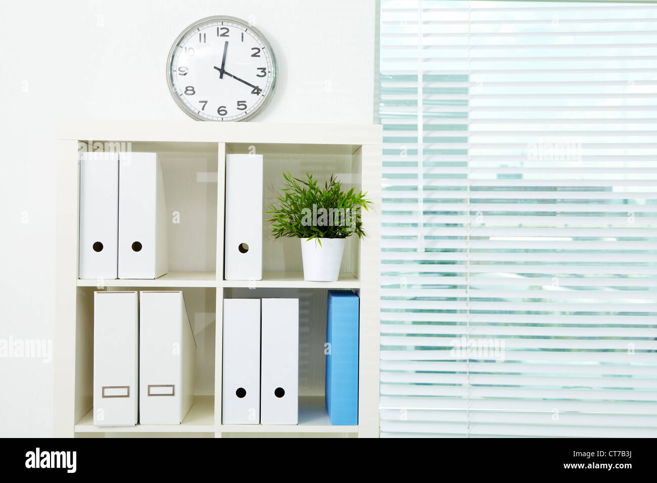 Imagen de la placa con documentos y planta verde en Office Foto de stock