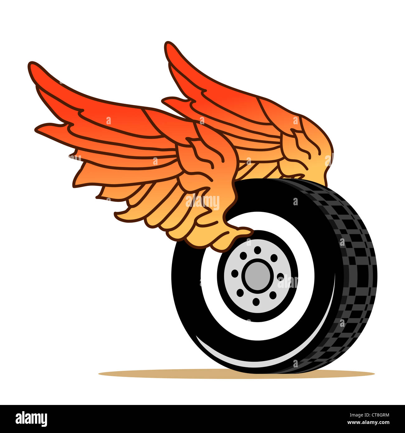 Neumático de coche con alas rojas Foto de stock