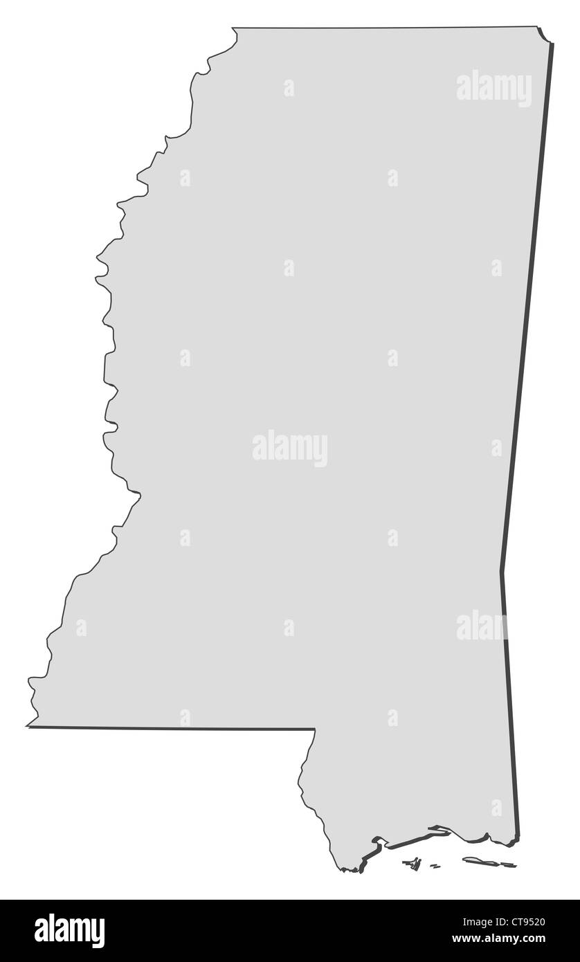 Mapa de Mississippi, un estado de Estados Unidos Fotografía de stock
