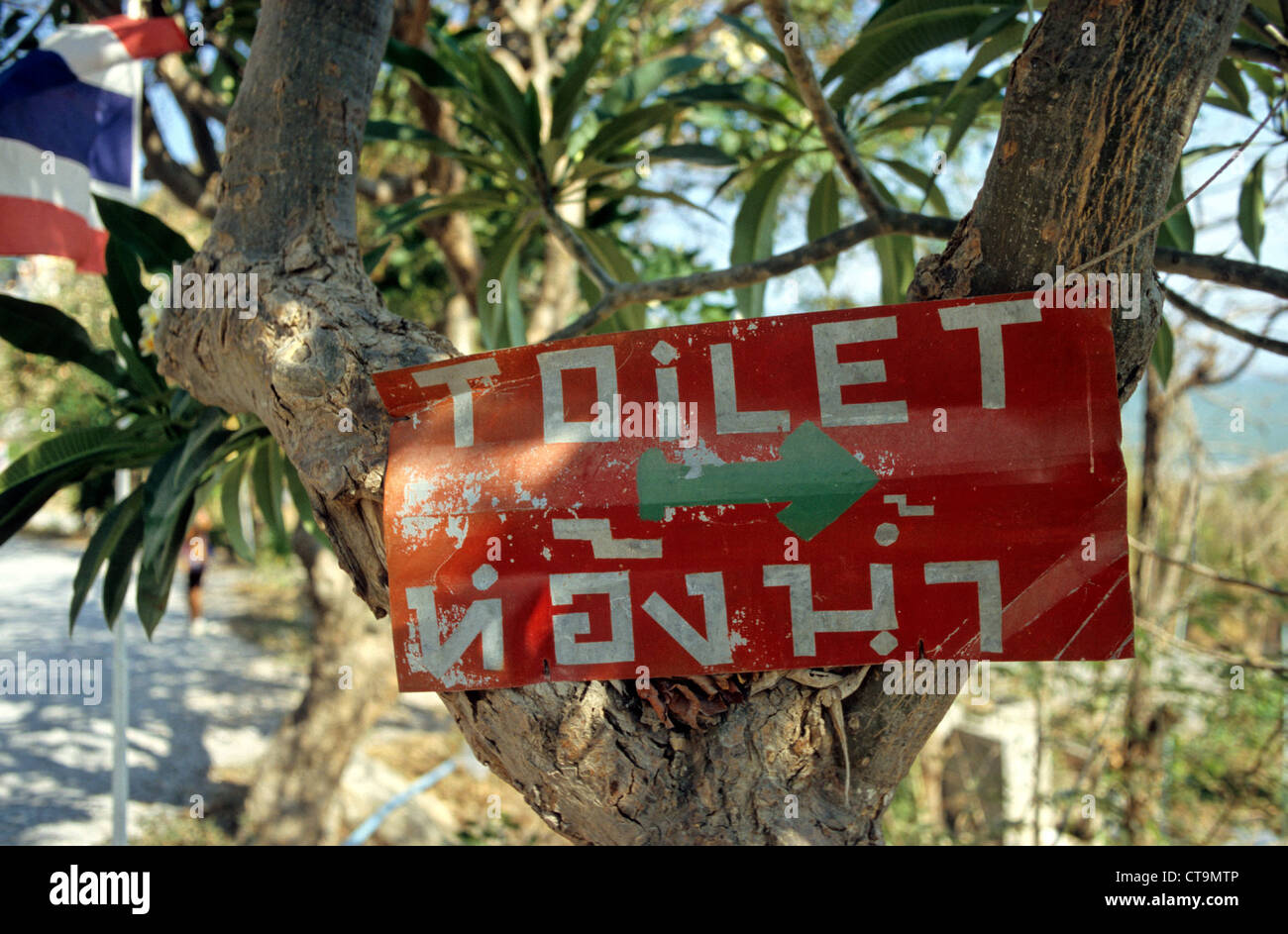 Tailandia, el sign-on un árbol-wc Foto de stock