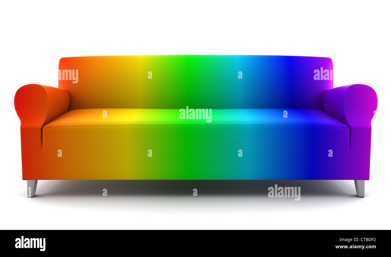 Los colores del arco iris couch aislado sobre fondo blanco. Foto de stock