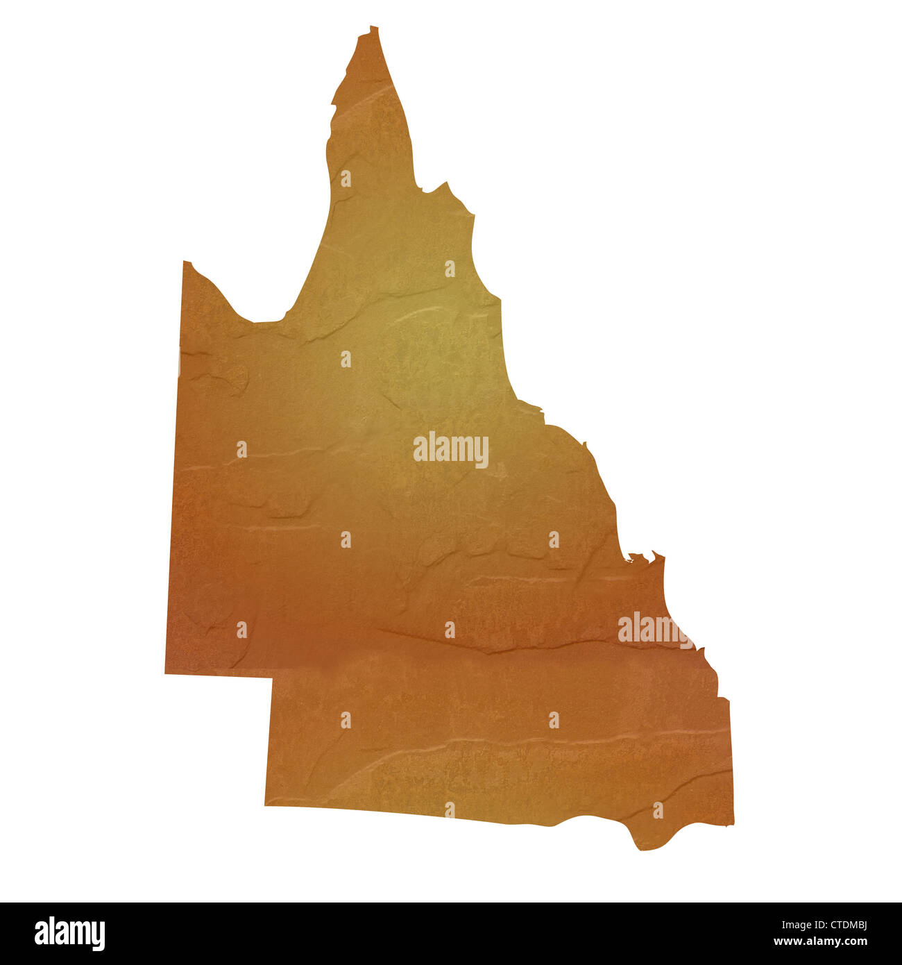 Queensland Australia mapa marrón con textura de roca o piedra, aislado sobre fondo blanco con trazado de recorte. Foto de stock