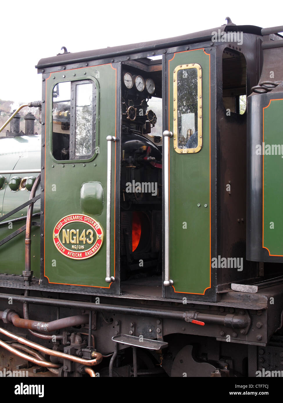 Cabina de un motor a vapor, Garett Welsh Highland Railway, North Wales Foto de stock