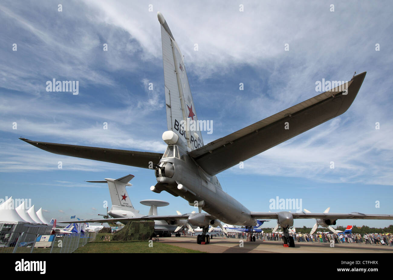 Turbo-hélice del cohete portador bombardero estratégico Tupolev Tu-95MS Bear (El salón aeroespacial internacional MAKS-2011) Foto de stock