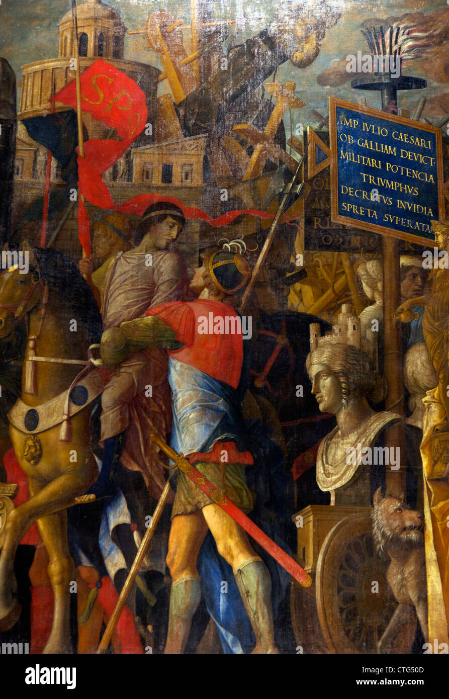 Detalle de los carros triunfales, a partir de los triunfos del César, de Andrea Mantegna, Foto de stock