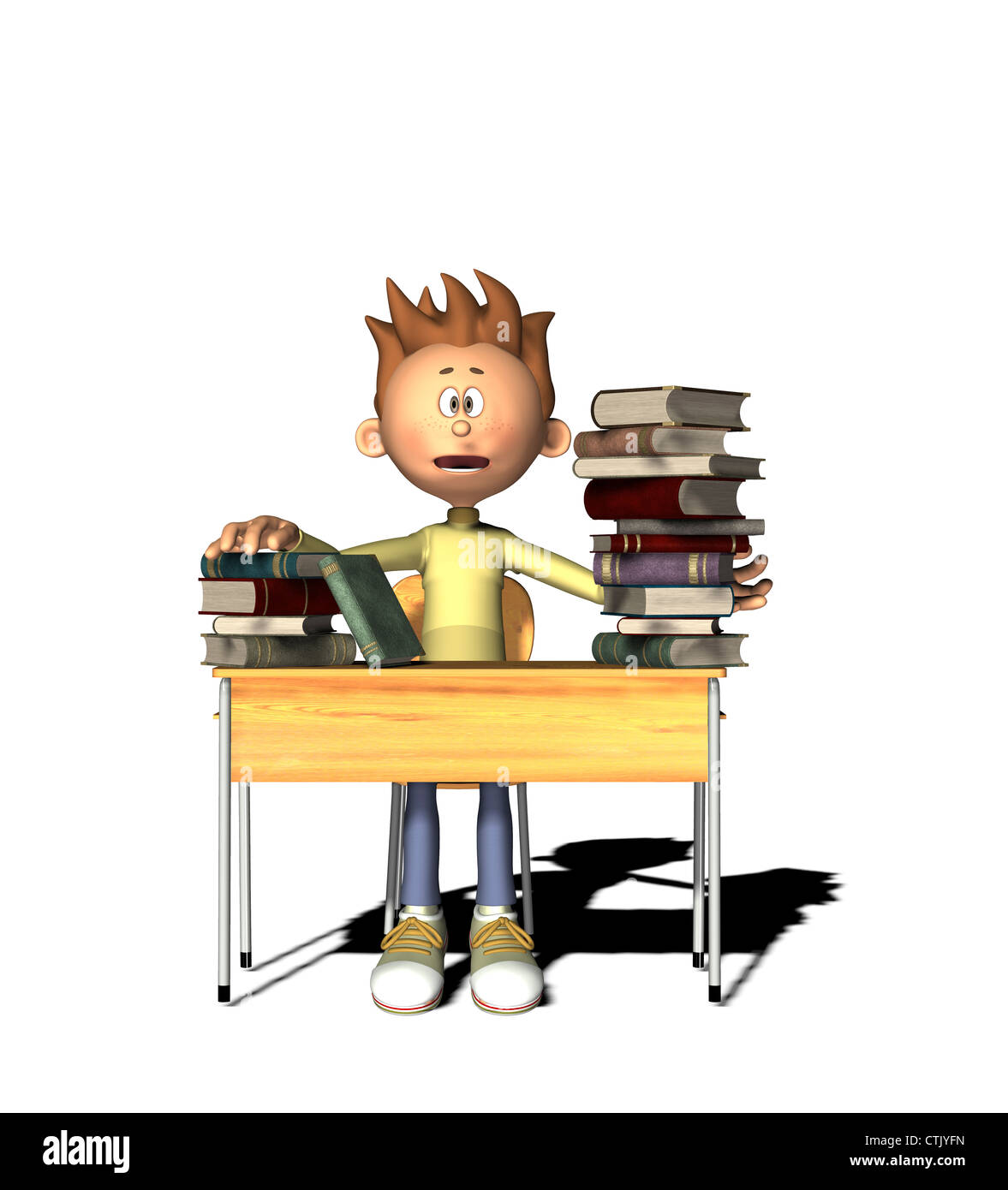 Figura niño con libros de dibujos animados Foto de stock