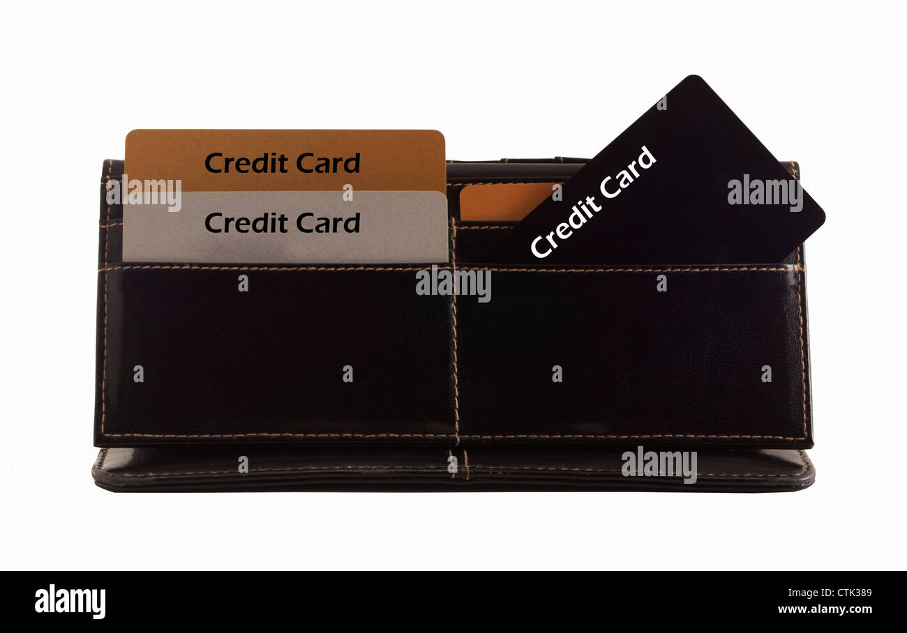 Tarjetas de crédito en la cartera negra. Foto de stock