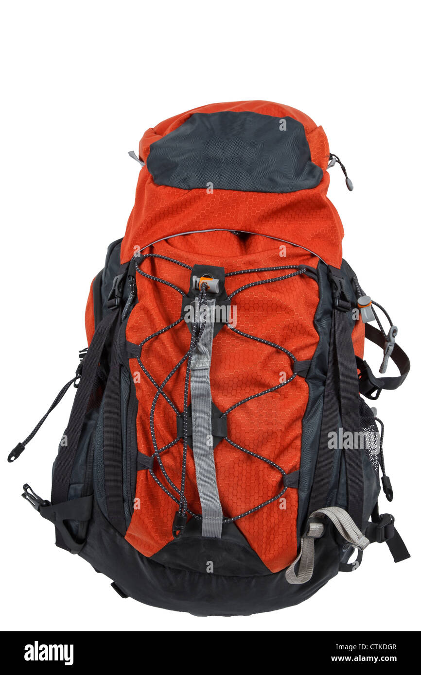 La moderna mochila/mochila aislado en blanco con el trabajo de ruta Foto de stock