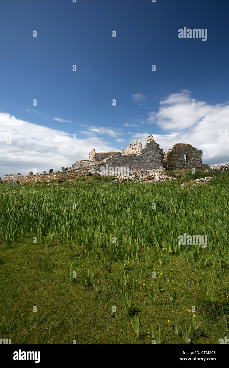 La isla de North Uist, en Escocia. Vistas pintorescas del siglo XIII Trinidad templo en ruinas, cerca del pueblo de Carinish en North Uist. Foto de stock