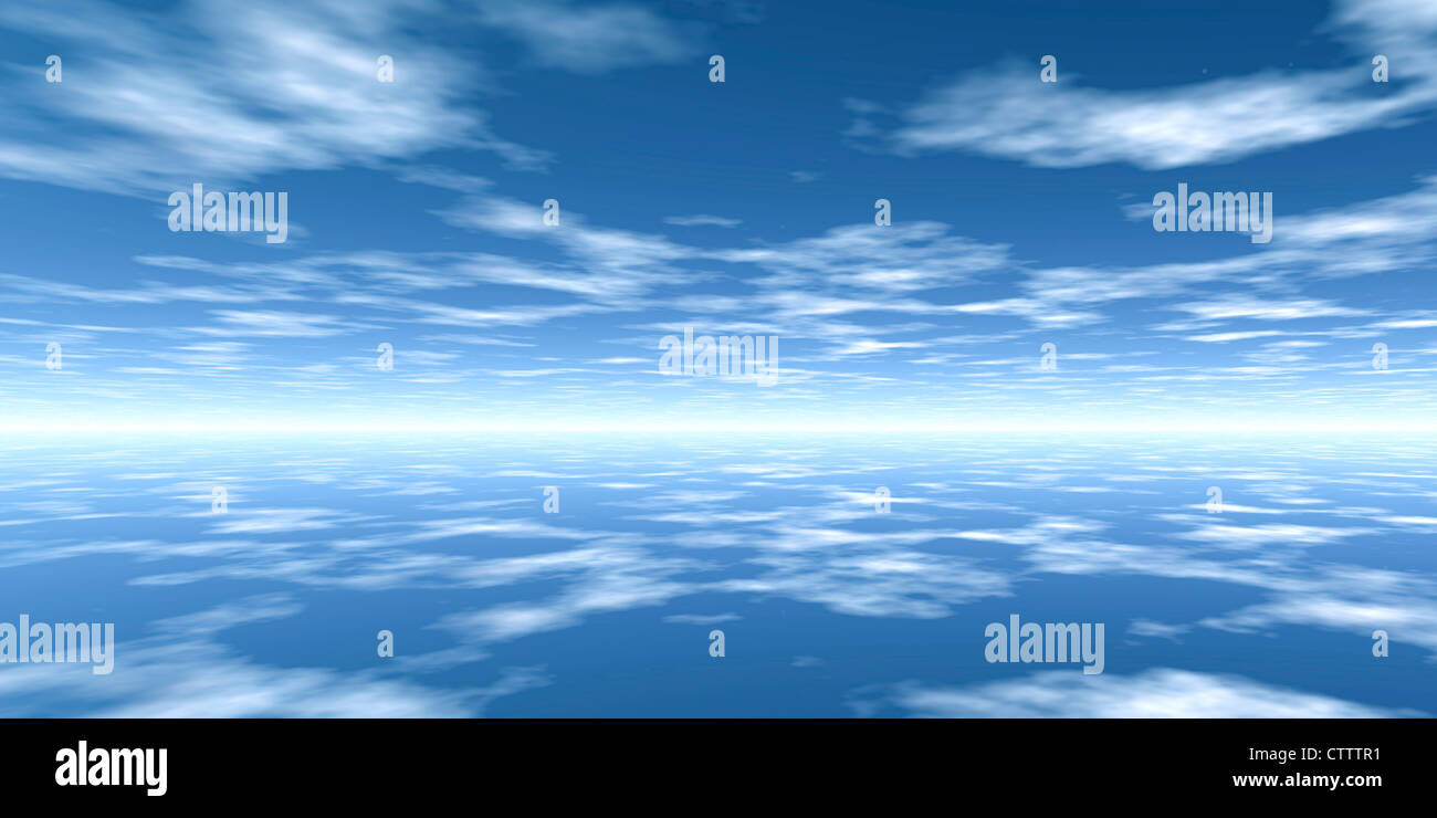 Blauer Wolkenhimmel mit Spiegelung bis Zum Horizont Foto de stock