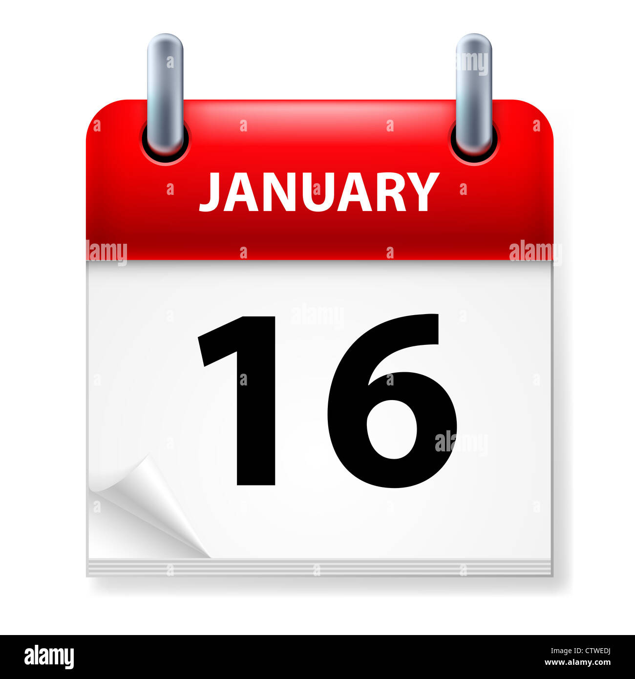 16º Enero en icono Calendario sobre fondo blanco. Foto de stock
