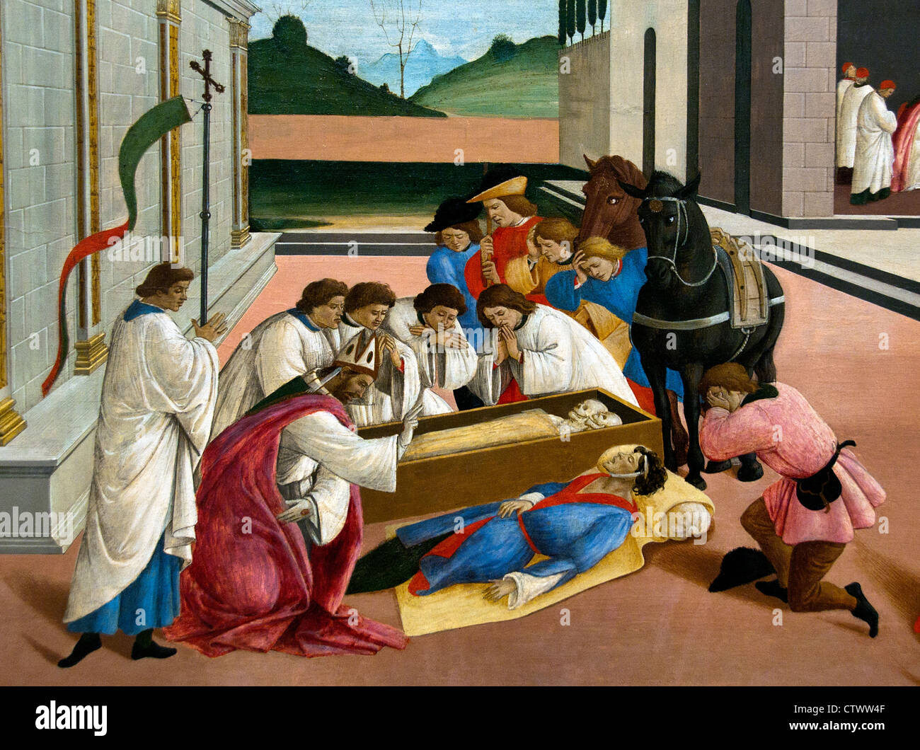Tres Milagros de San Zenobio por Botticelli (Alessandro di Mariano Filipepi) 1444-1510 Italia italiano Foto de stock