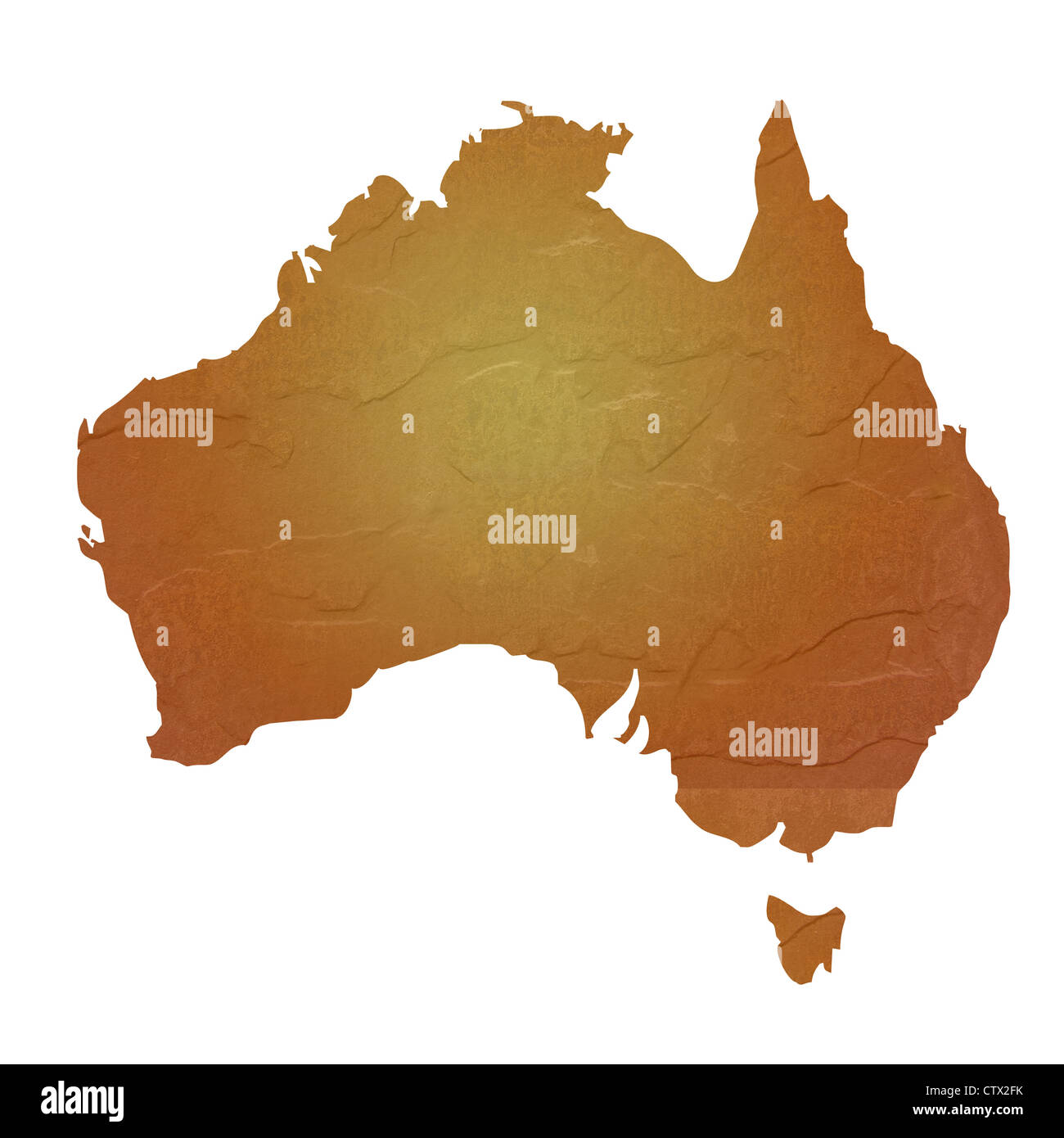 Australia mapa marrón con textura de roca o piedra, aislado sobre fondo blanco con trazado de recorte. Foto de stock