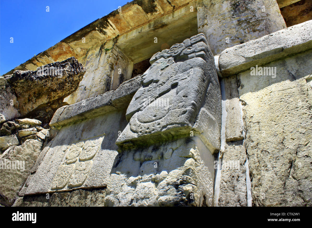 Monumento maya de Palenque, Chiapas, México. Friso de persona. Foto de stock