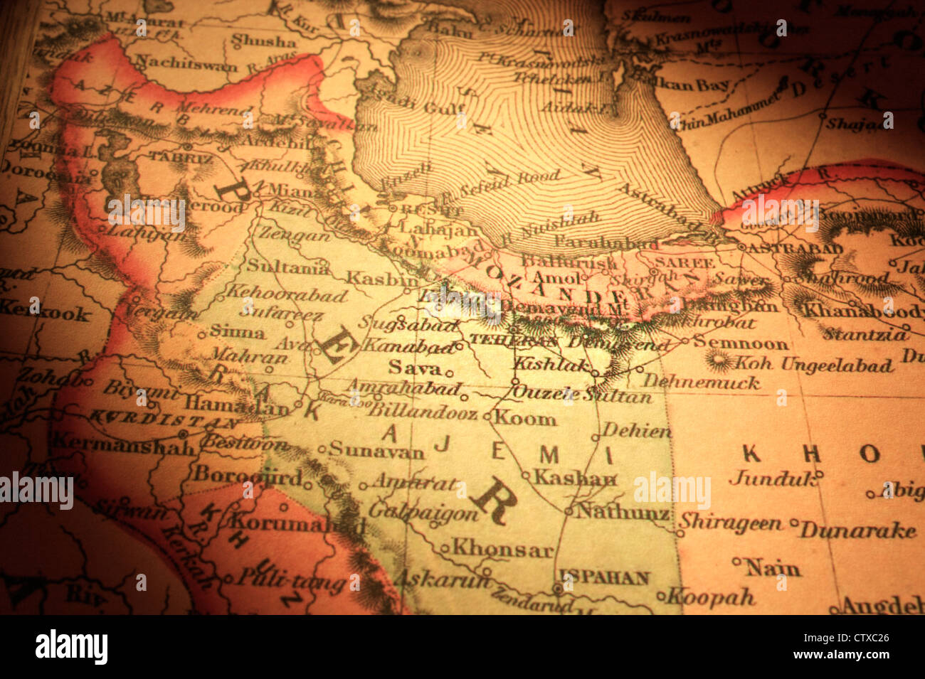 Mapa antiguo de Irán/Persia, centrada en Teherán. Mapa es de 1855 y derecho de autor. Foto de stock
