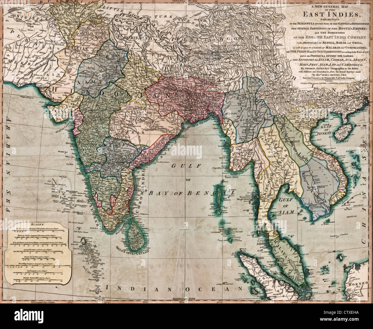 Un mapa general de las Indias Orientales, circa 1794 Foto de stock