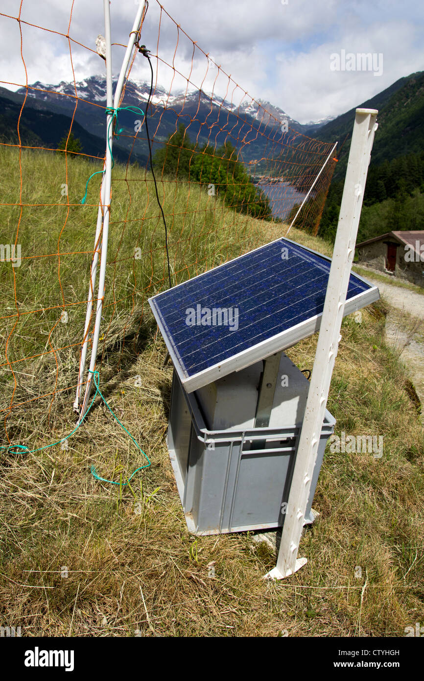 Pastor eléctrico alimentado con panel solar en los Alpes suizos Fotografía  de stock - Alamy
