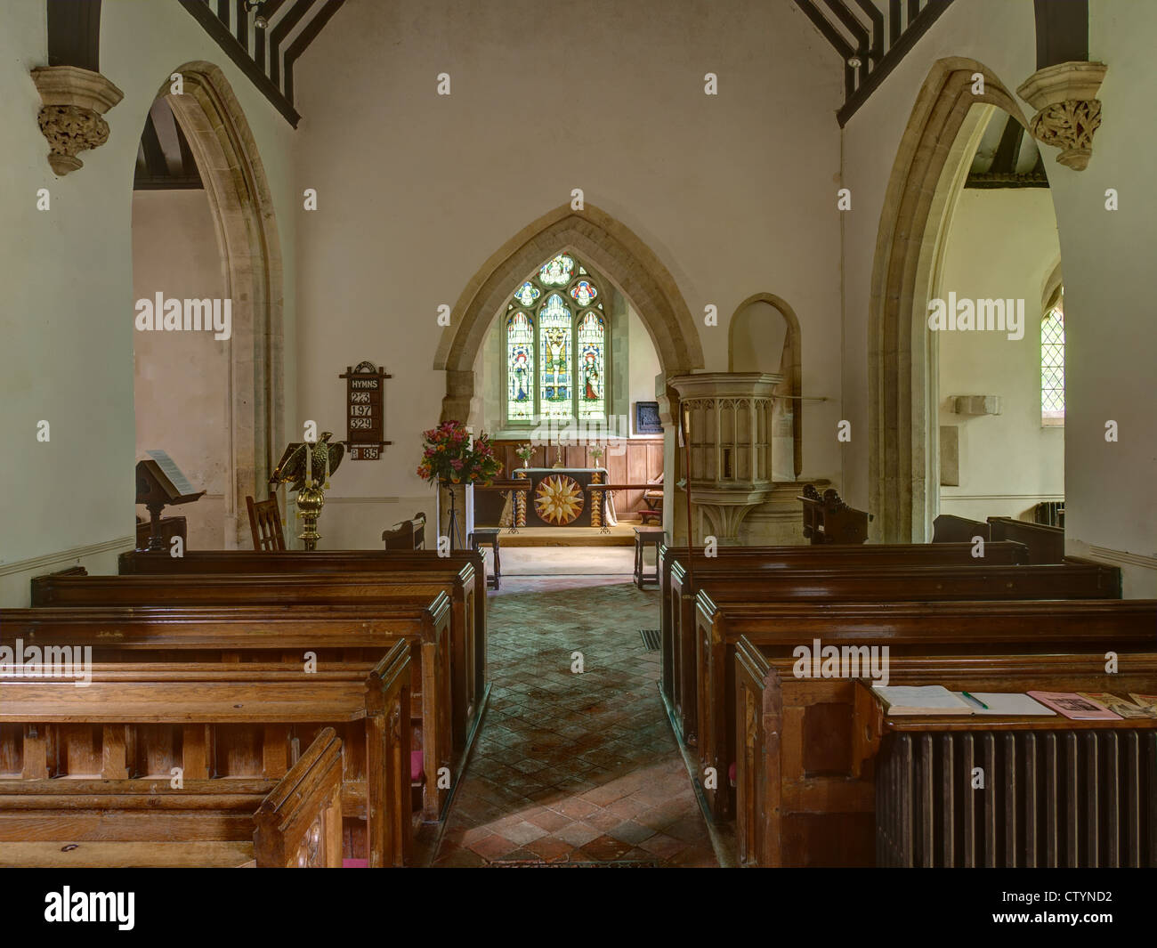 Colesbourne iglesia de St James, Interior, Gloucestershire Foto de stock