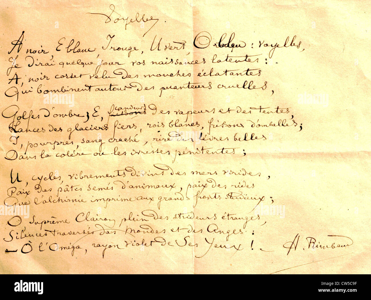 Carta manuscrita por Arthur Rimbaud Foto de stock