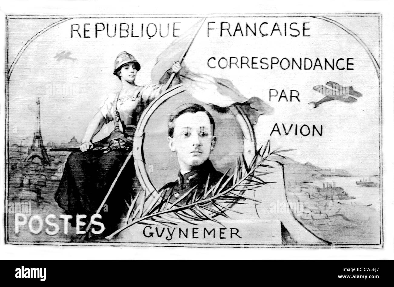 Sello postal con la efigie de Francés pilote Guynemer Foto de stock