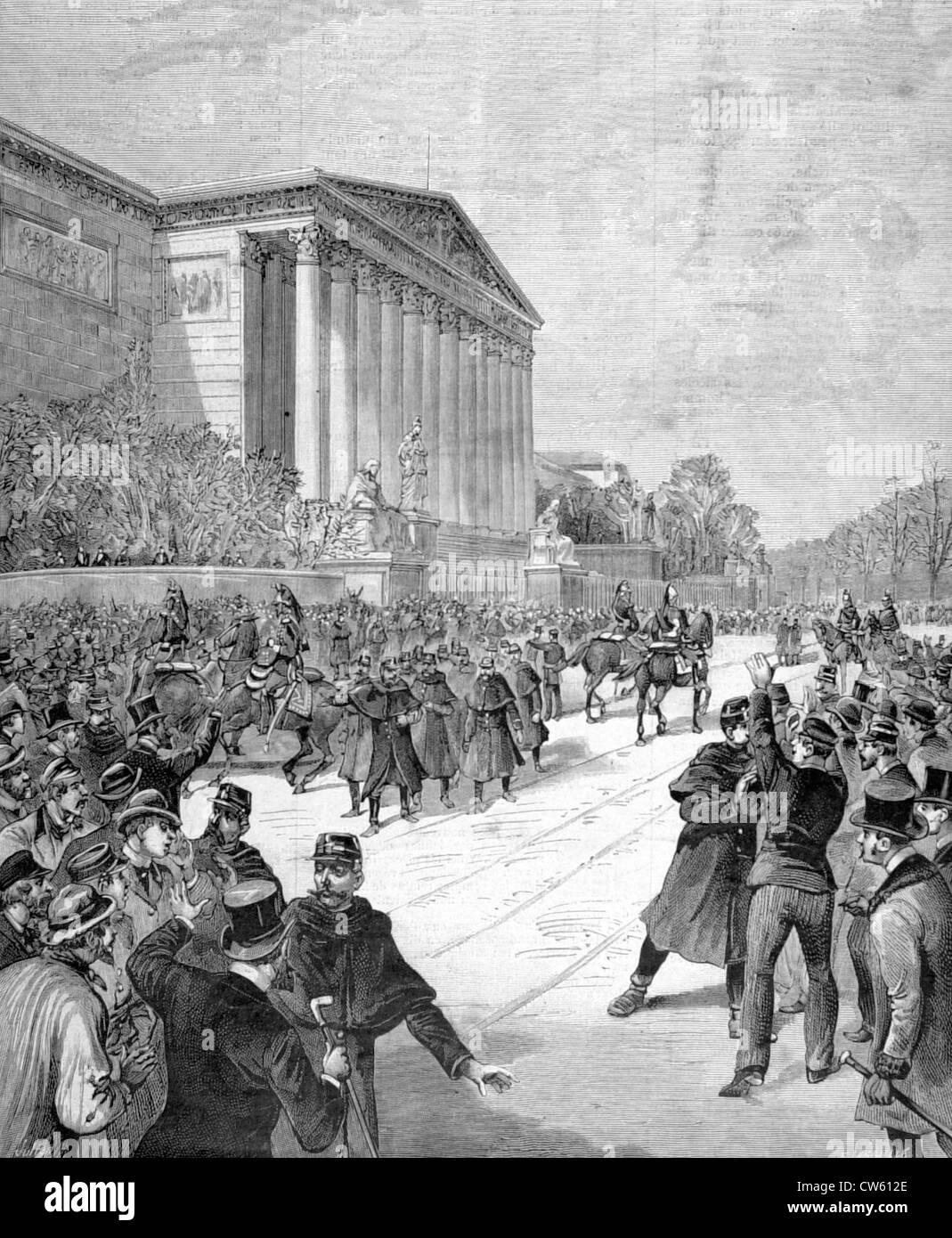 París. Demostración delante de la Cámara de Diputados (1887) Foto de stock