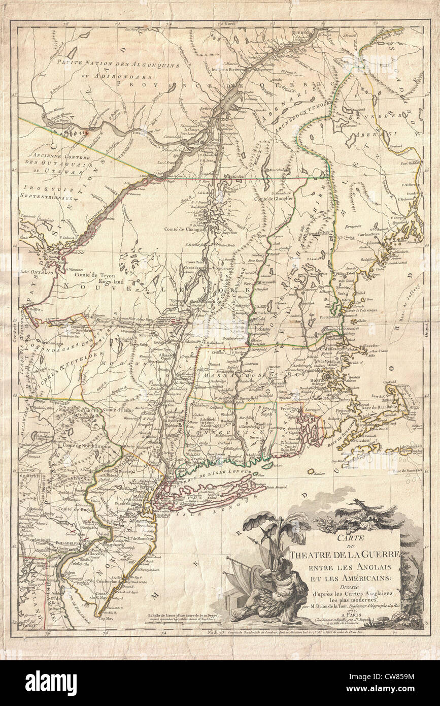 1777 Brion de la Tour Mapa de Nueva York y Nueva Inglaterra (Guerra Revolucionaria) Foto de stock