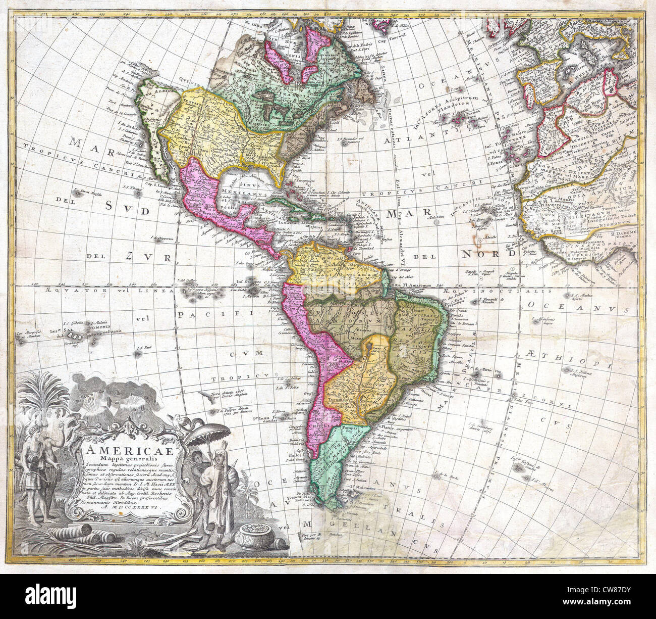 1746 Homann herederos Mapa del sur ^ América del Norte Foto de stock