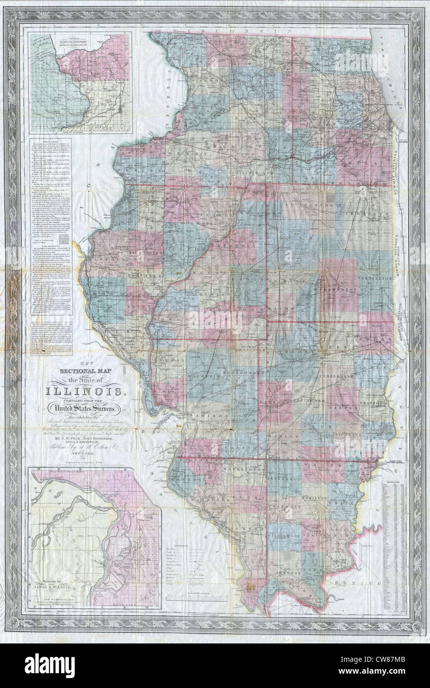 1852 Colton Seccionales Mapa de bolsillo de Illinois Foto de stock