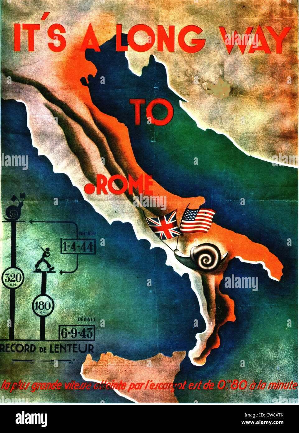 Cartel de propaganda nazi después del desembarco aliado en Italia Foto de stock
