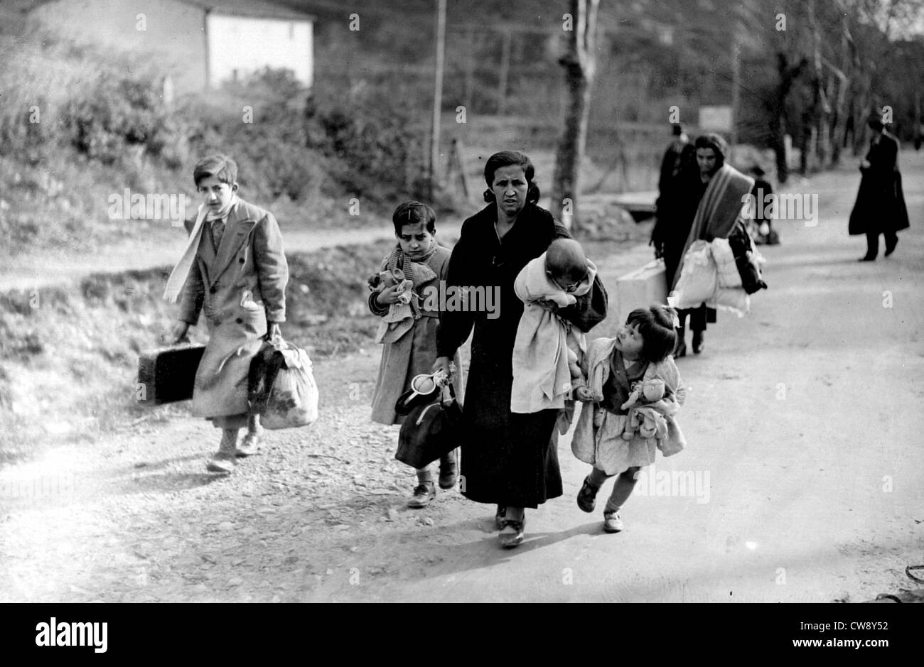 Refugiados españoles en Perthus Foto de stock