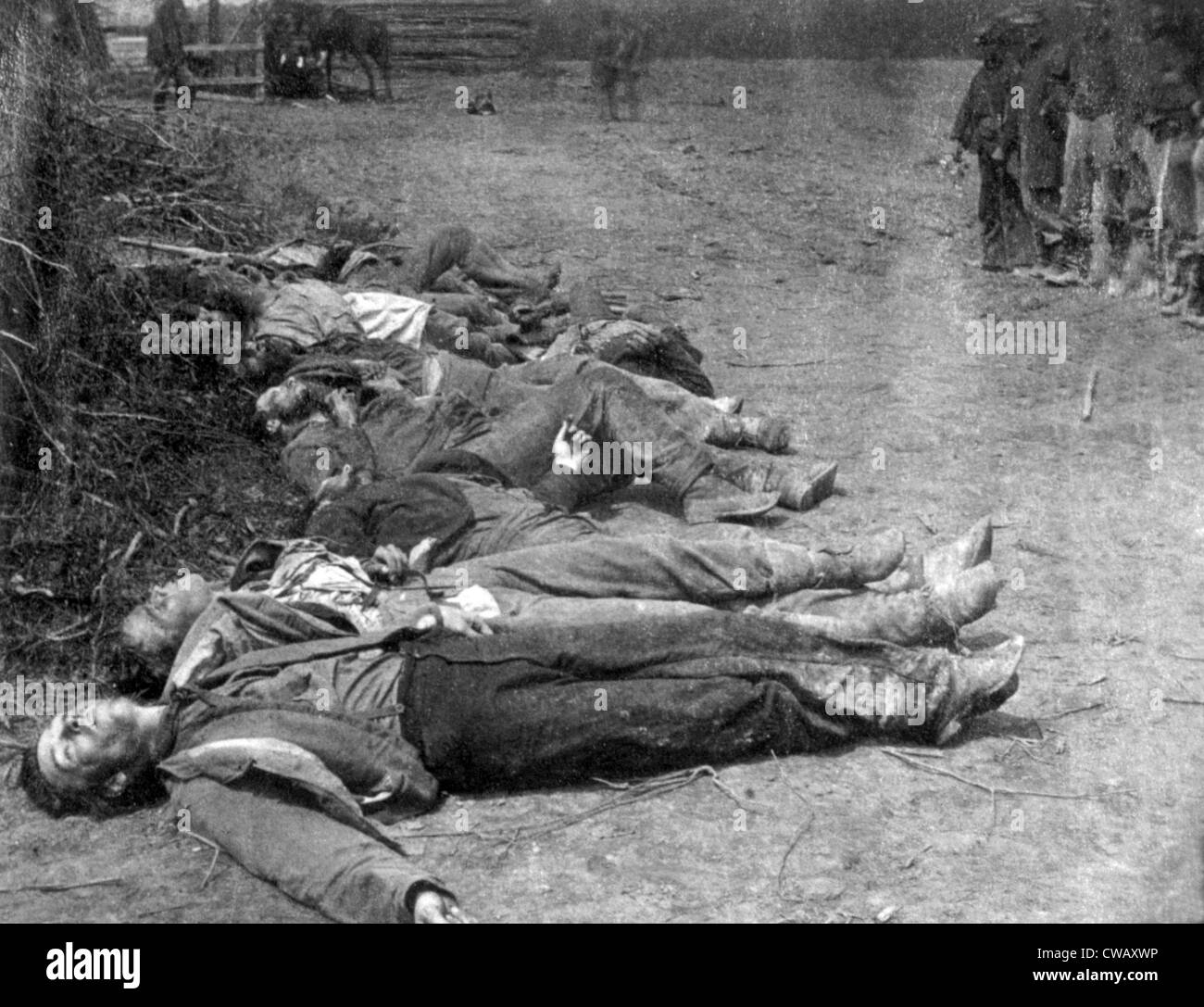 Los soldados confederados muertos cerca de Spottsylvania, fotografía por Timothy O'Sullivan, 1864 Foto de stock