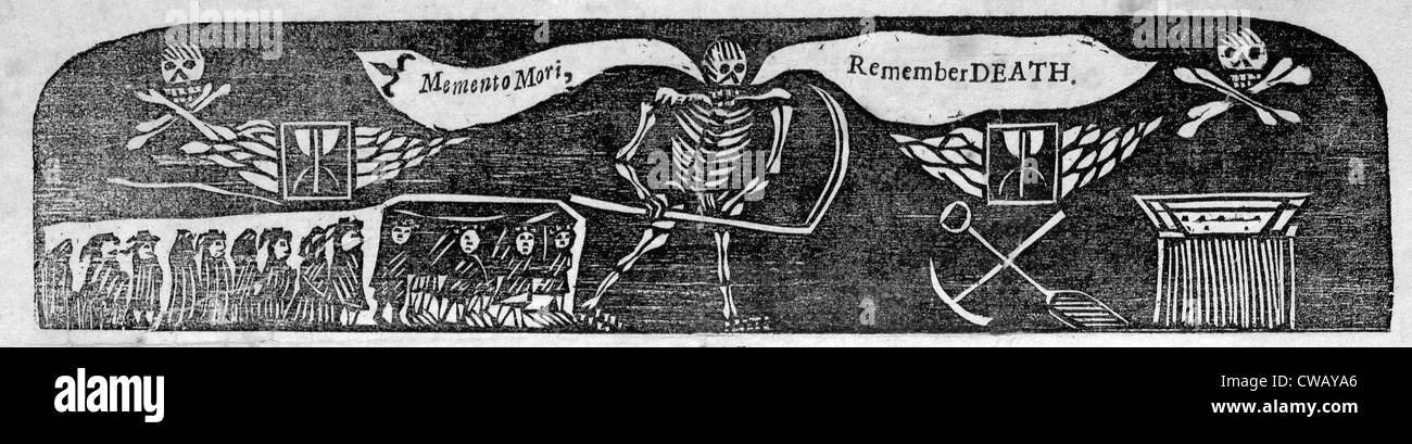 Momento Mori, recordar la muerte, xilografía, circa 1713. Foto de stock