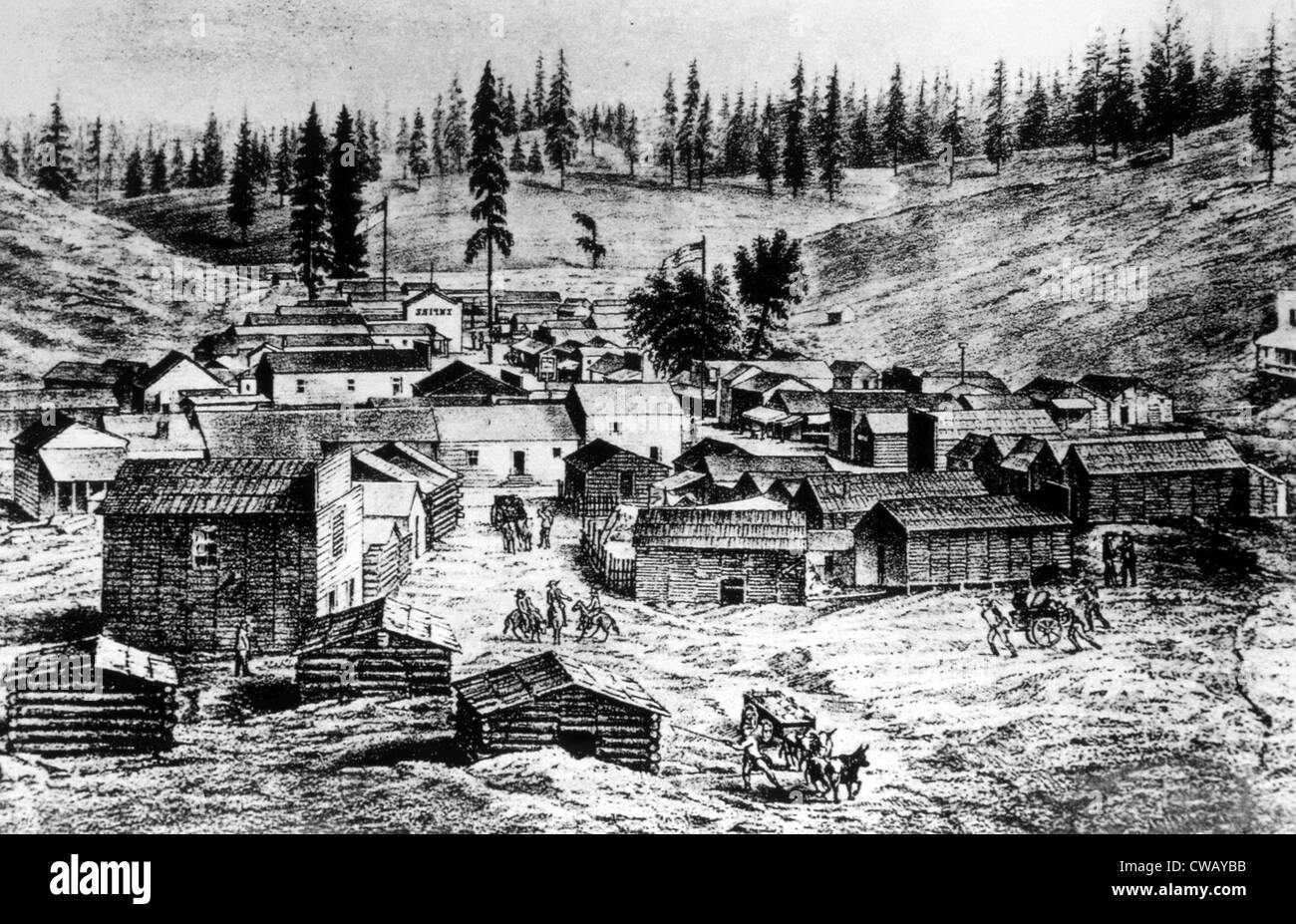 La fiebre del oro, la ciudad de excavaciones en seco, California, posteriormente renombrada Placerville, ca. 1849 Foto de stock