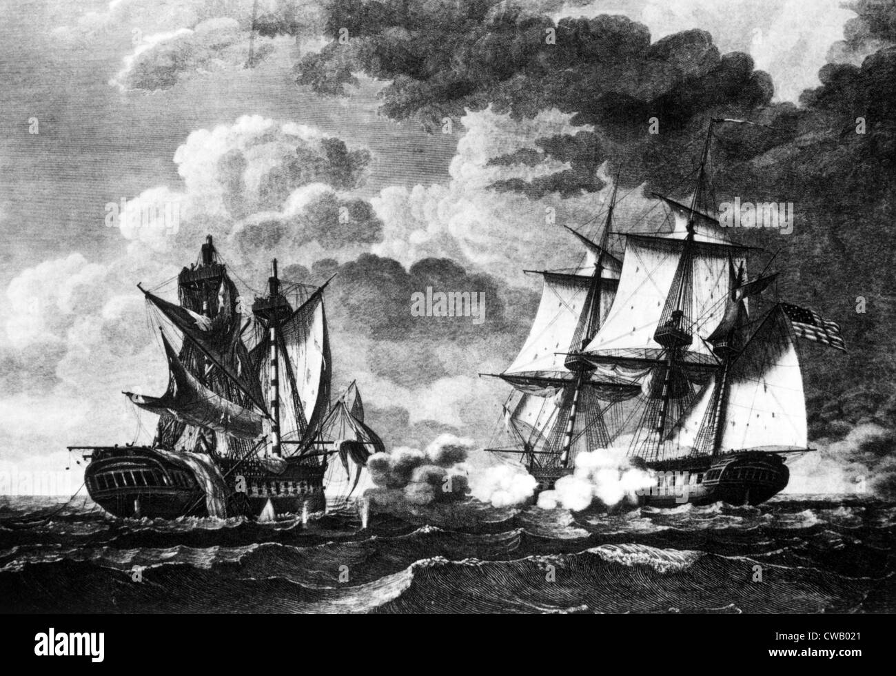 El USS "Estados Unidos" comandado por Stephen Decatur capta la nave Británica 'Macedonian.' 30 de octubre de 1812 Foto de stock