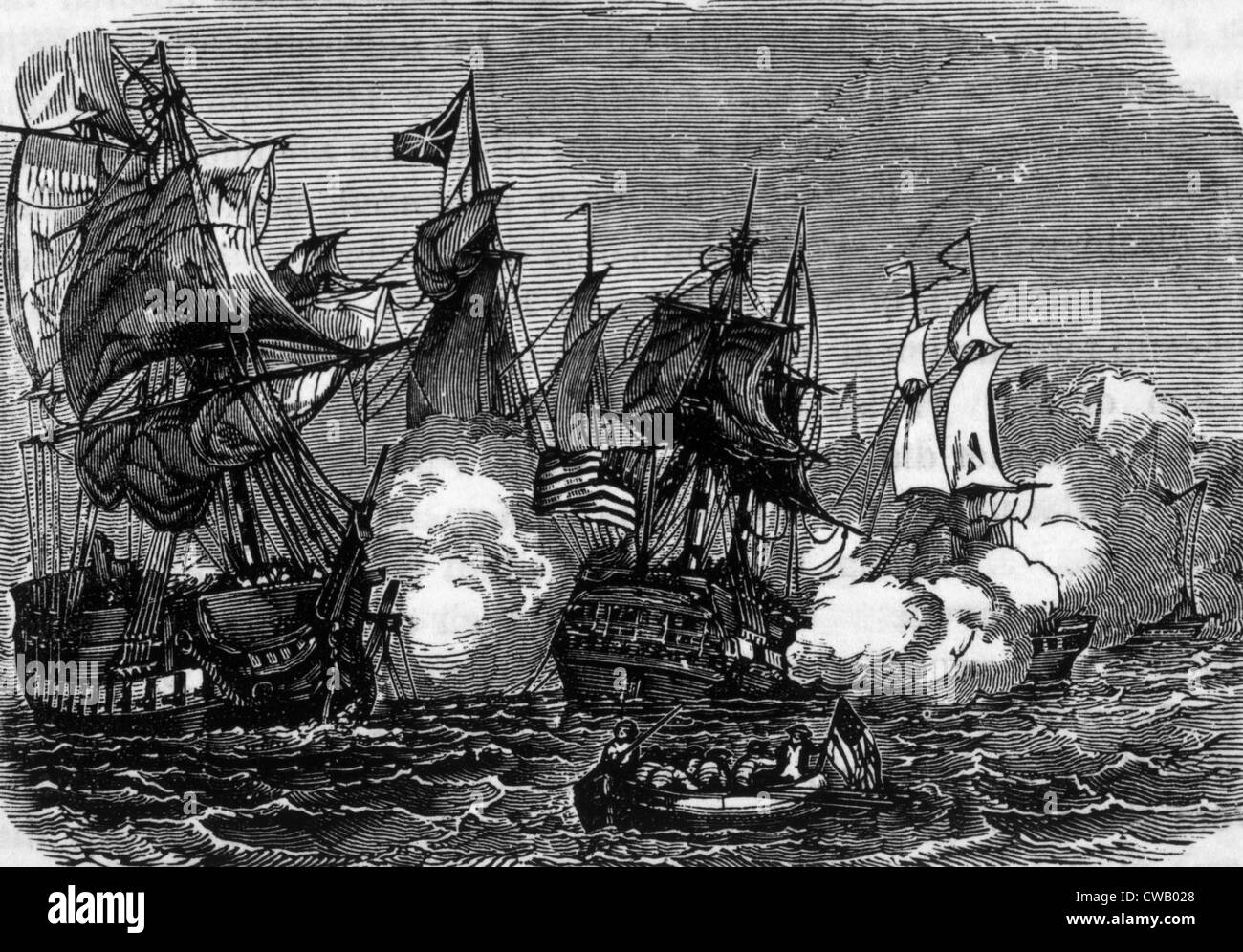 La batalla del lago Erie, 10 de septiembre de 1813, el grabado publicado 1849 Foto de stock