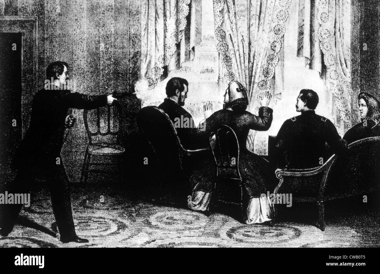 El asesinato de Abraham Lincoln, tal como se describe en el New York Times, 1865. Foto de stock