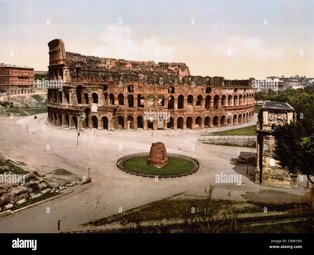 Roma, del Coliseo y de la meta Sudans en Roma, photochrom, ca 1890 Foto de stock