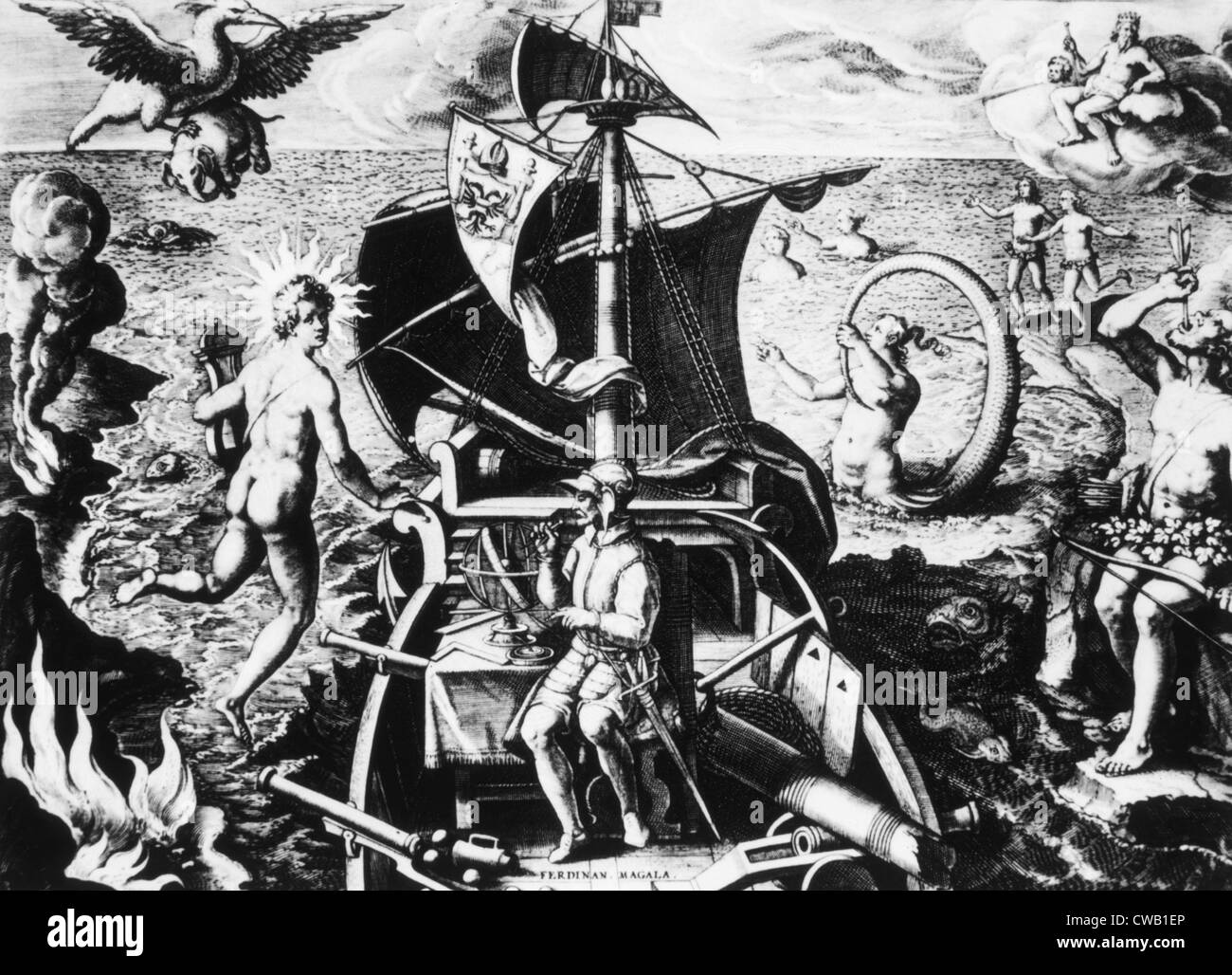Hernando de Magallanes en su barco Foto de stock