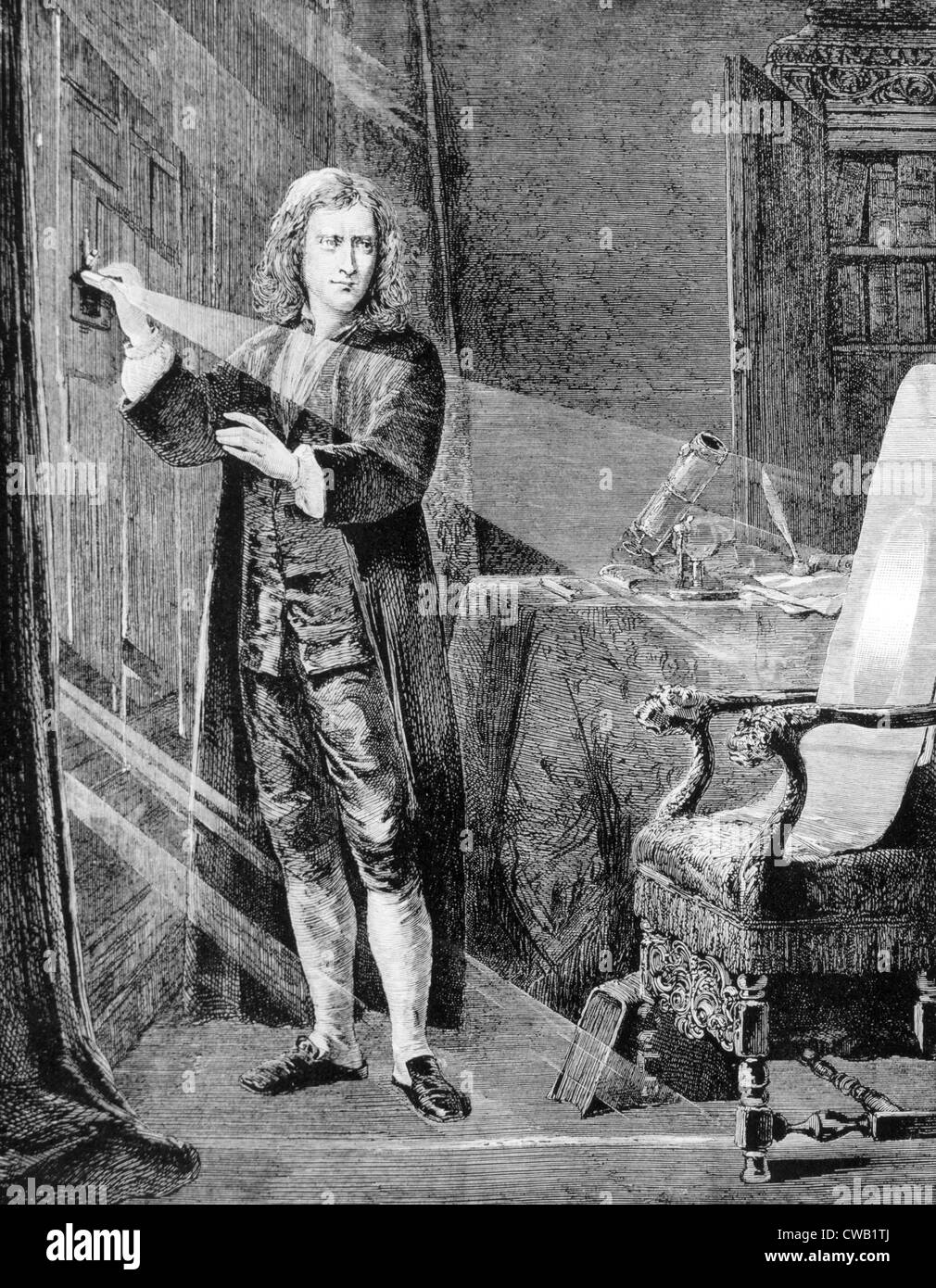 Sir Isaac Newton (1642-1727), examinando la naturaleza de la luz con la  ayuda de un prisma Fotografía de stock - Alamy