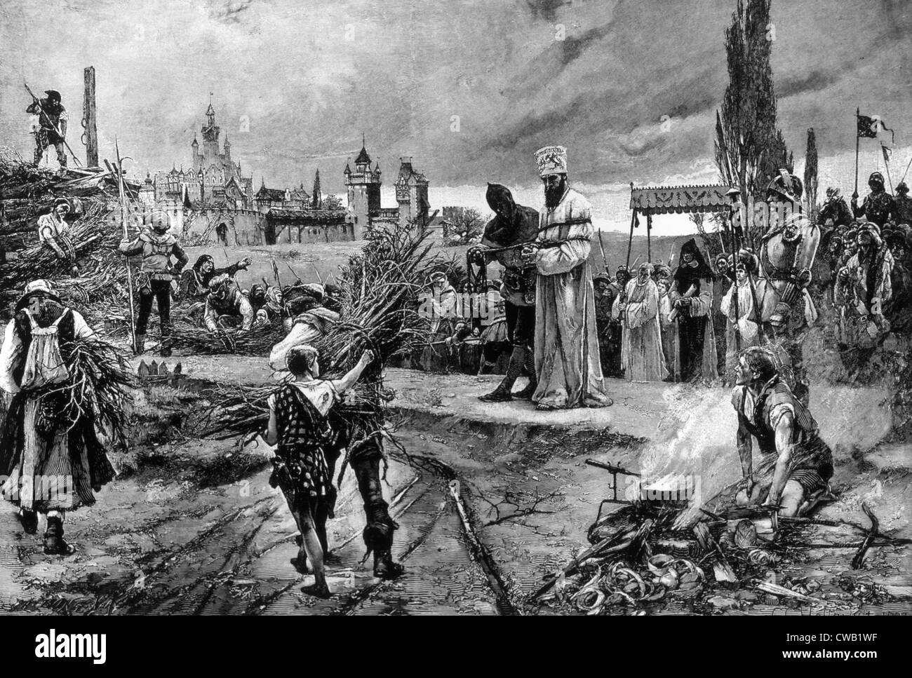 La ejecución de Jan Hus, condenado a ser quemado como hereje por el Concilio de Constanza, 1415 Foto de stock