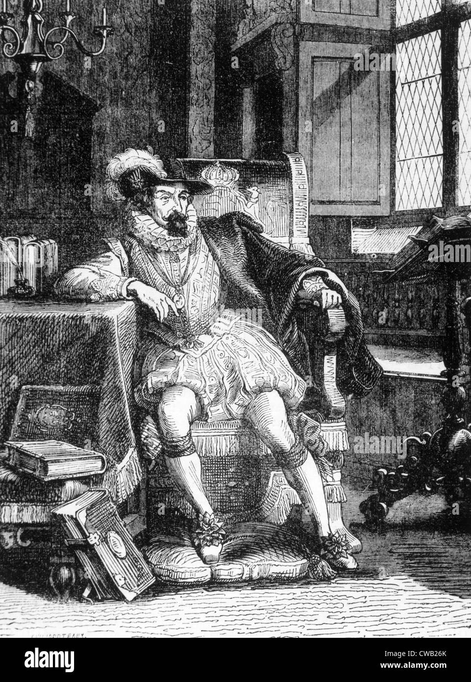 El rey Jaime I (1566-1625), gobernó Inglaterra 1603-1625, grabado: 1857 Foto de stock