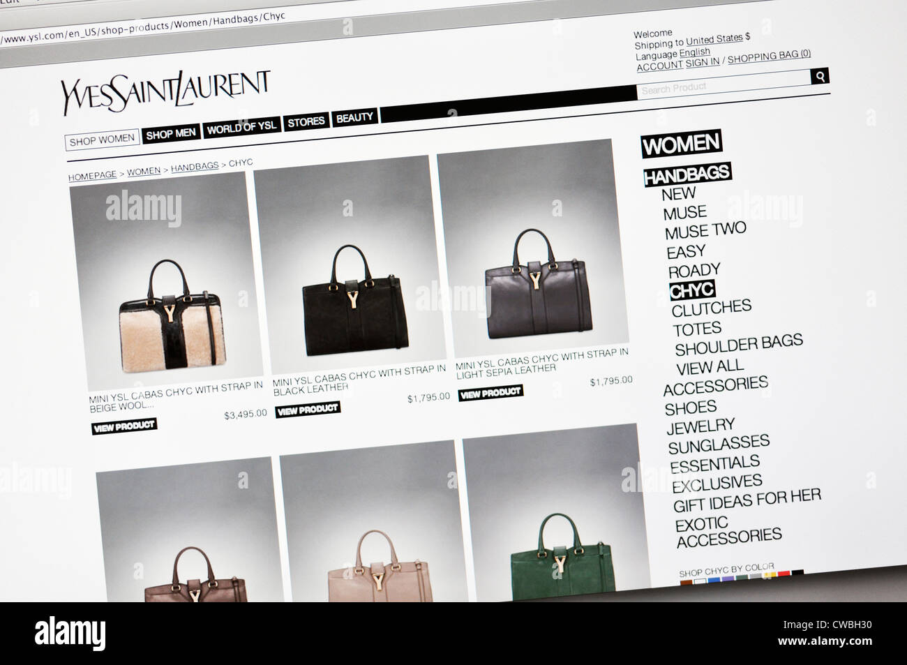 Yves Saint Laurent diseñador de bolsos de mano website Fotografía de stock  - Alamy