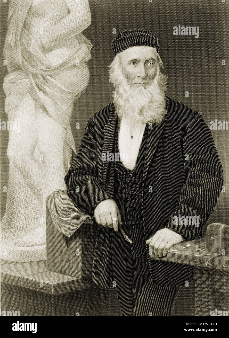 Hiram Powers (1805-1873), escultor estadounidense causó sensación con su escultura, el esclavo griego de 1843, un moderado Foto de stock