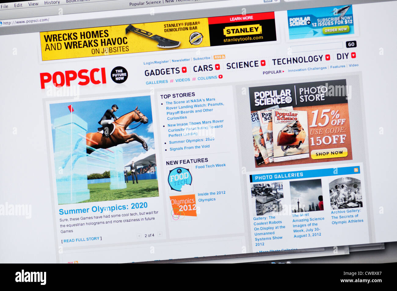 Ciencia popular sitio web - revista mensual americana sobre la nueva tecnología, Noticias de Ciencia, el futuro ahora Foto de stock