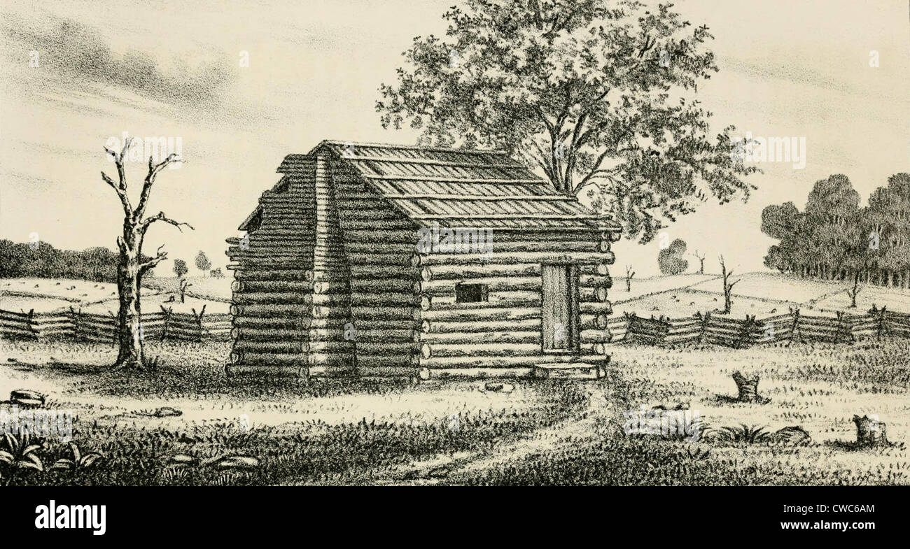 Una frontera Iglesia Presbiteriana. El Log Cabin iglesia fue construida en el oeste de Pennsylvania. Ca. 1800. Foto de stock
