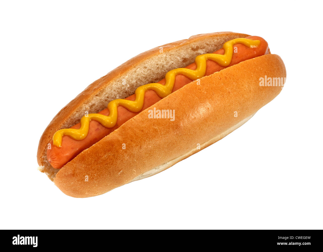 Hot Dog o Wiener con la mostaza, el clásico final finger food Foto de stock